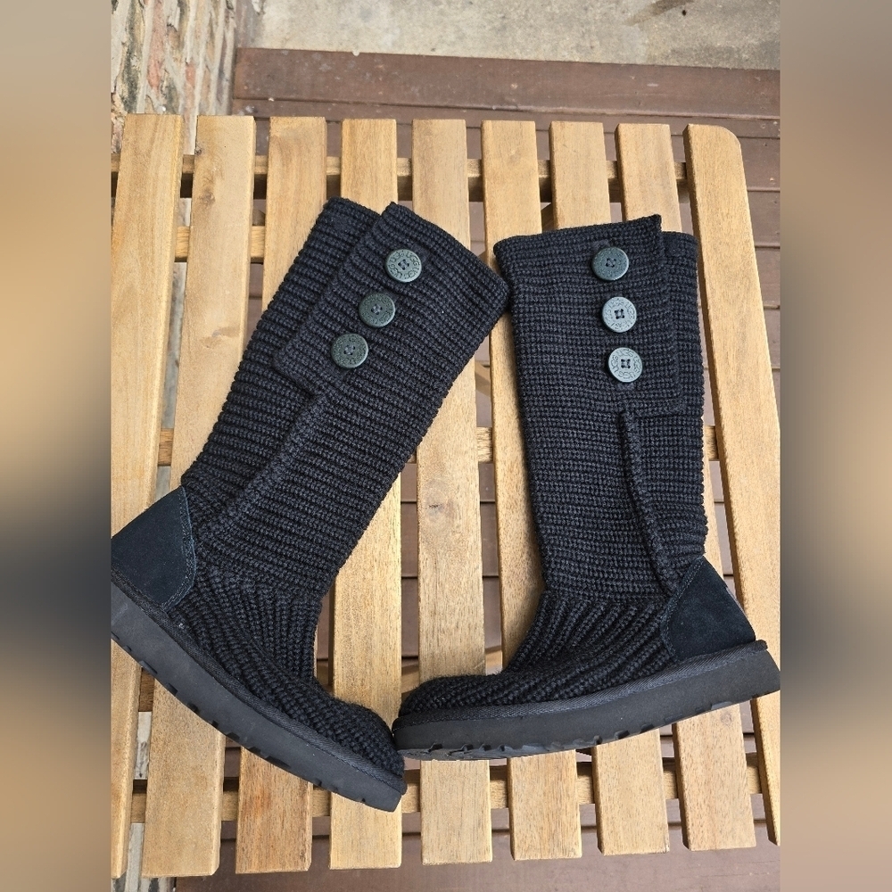 UGG Black Knit Button Boots